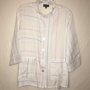 NWOT Toofan Linen Blouse M White w/ stripes